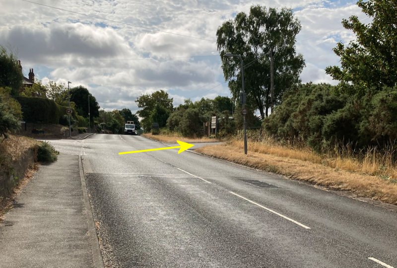 Eastbound on the B4193 turn right into the car park entrance oppposite Wilden Top Road.