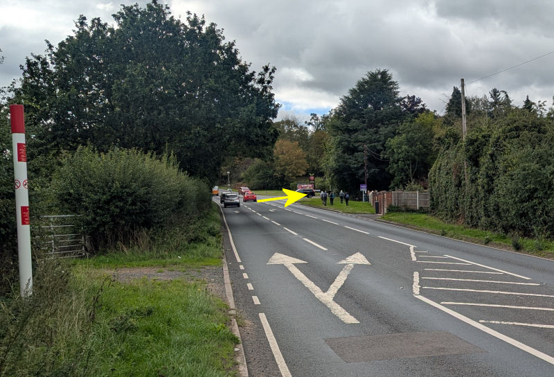Car park entrance southbound on the A450 from Hagley and Hackmans Gate