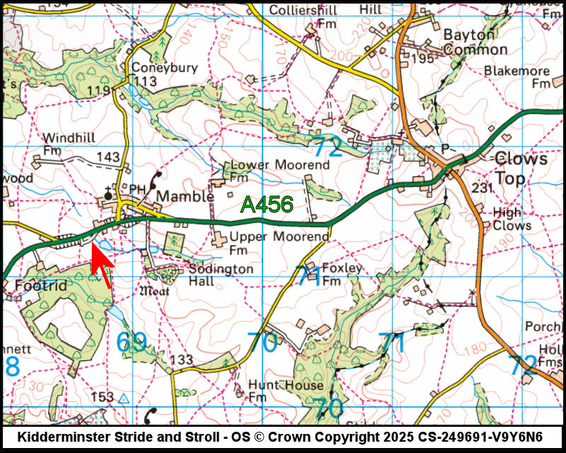 Map showing start location for Mamble A456 Layby